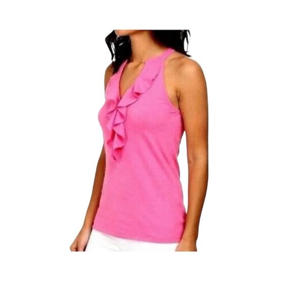 Lilly Pulitzer Shay Ruffled Tank Top Bubblegum Pink Pima Cotton Size Small - Picture 1 of 8